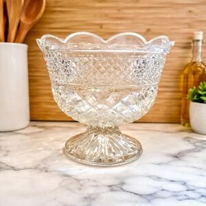 Vintage Anchor Hocking Wexford Compote Bowl – Mid Century Pressed Glass Dish
